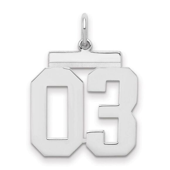 Sterling Silver, Athletic Collection Medium Polished Number 03 Pendant - Picture 1 of 3